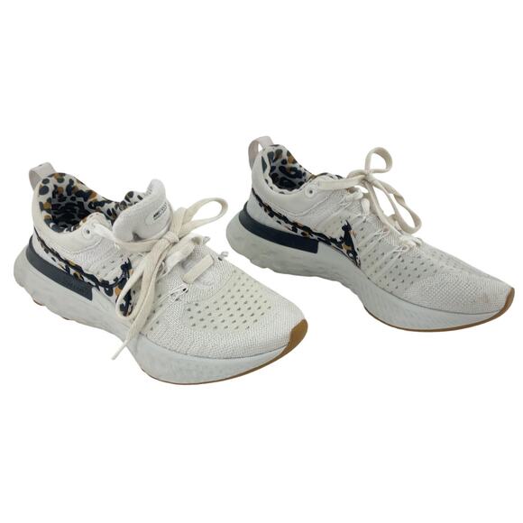 Nike React Infinity Run Flyknit 2 White Leopard Print Shoes Women’s 8 Preowned - Picture 1 of 7